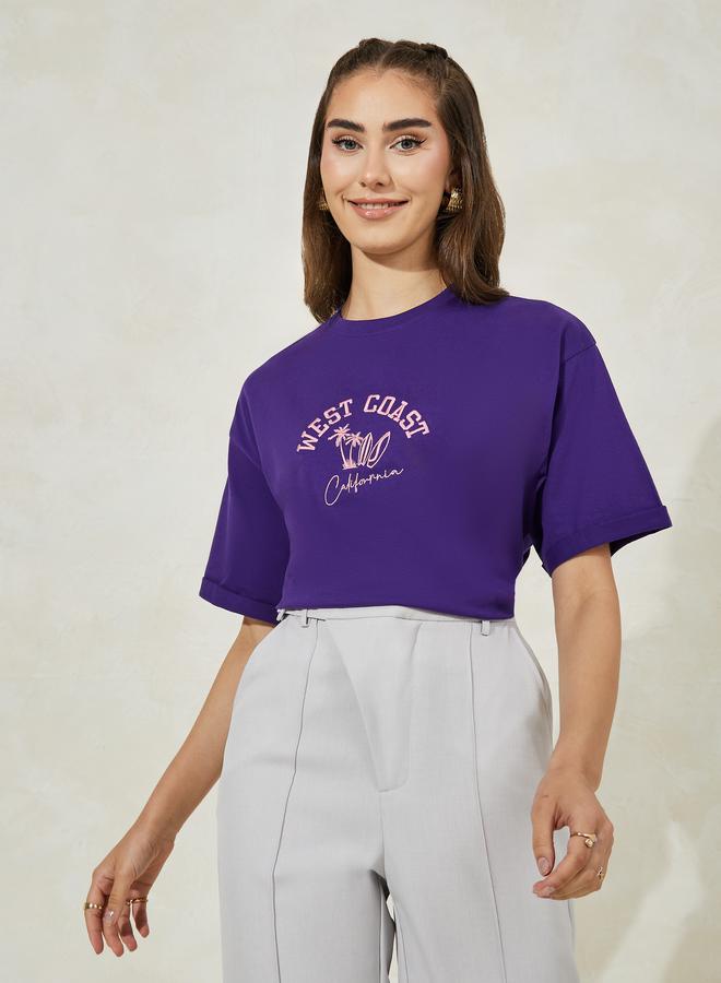 Styli Oversized West Coast Embroidered Turn-Up Sleeves T-Shirt - Image 2